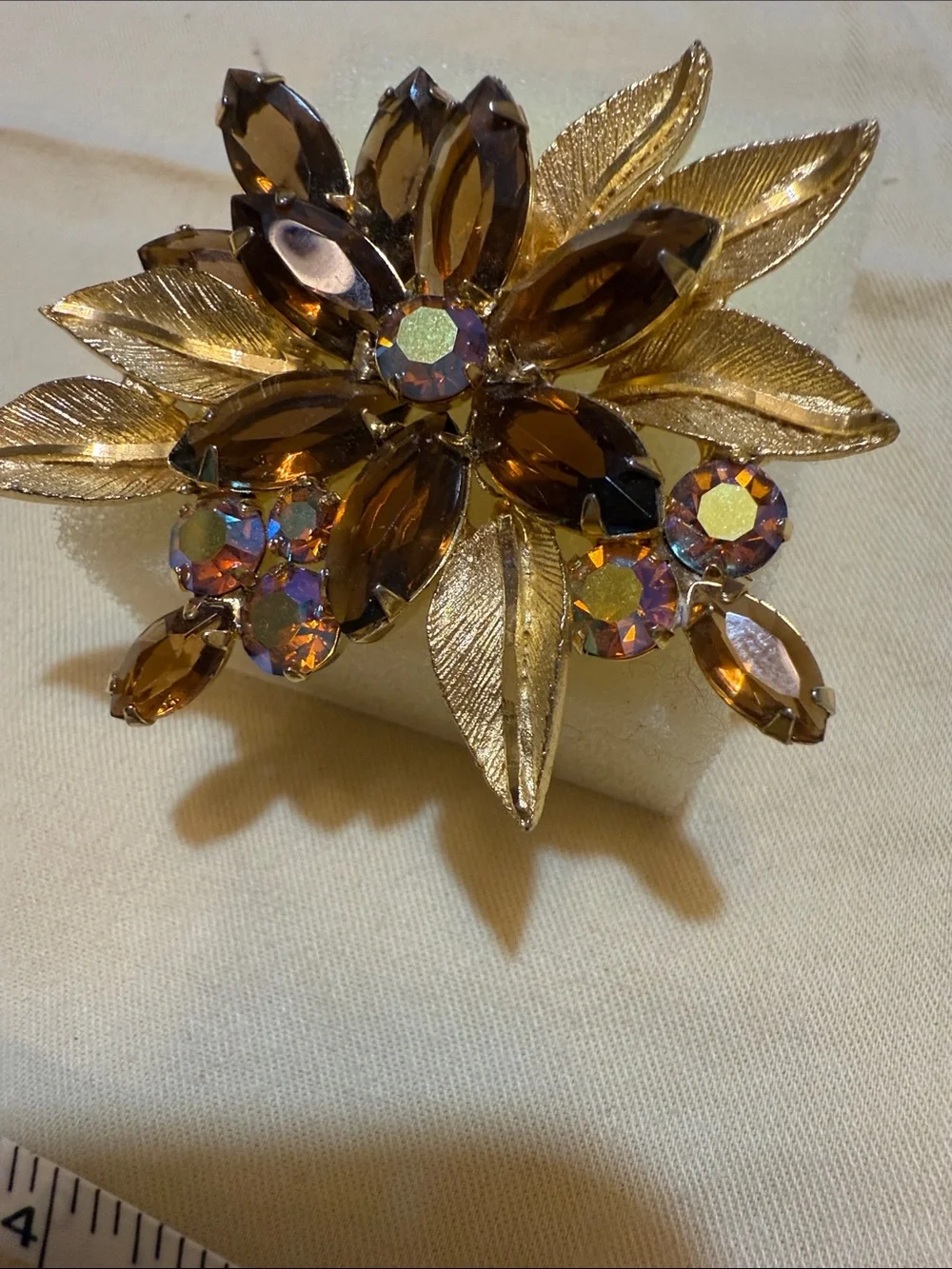 Vintage inspired (Selini )Amber & Iridescent stones Brooch Gold toned
